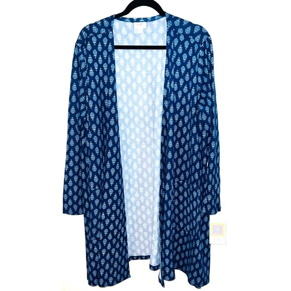New LuLaRoe Womens XL Blue Patterned Open Front Cardigan - Picture 1 of 3
